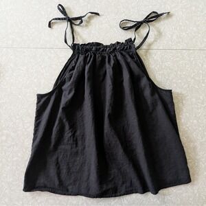 Gap Large Black Linen/Cotton Blend Tie Strap Tank Top Blouse Minimalist Chic